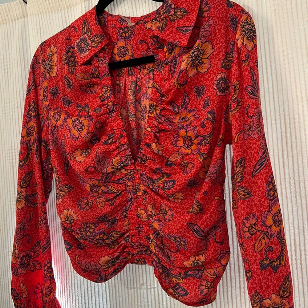 Free People v-neck collared blouse